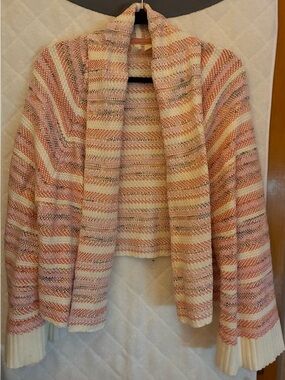 Anthropologie Moth Striped Open-Front Women's Sweater Cardigan in Pink and Cream